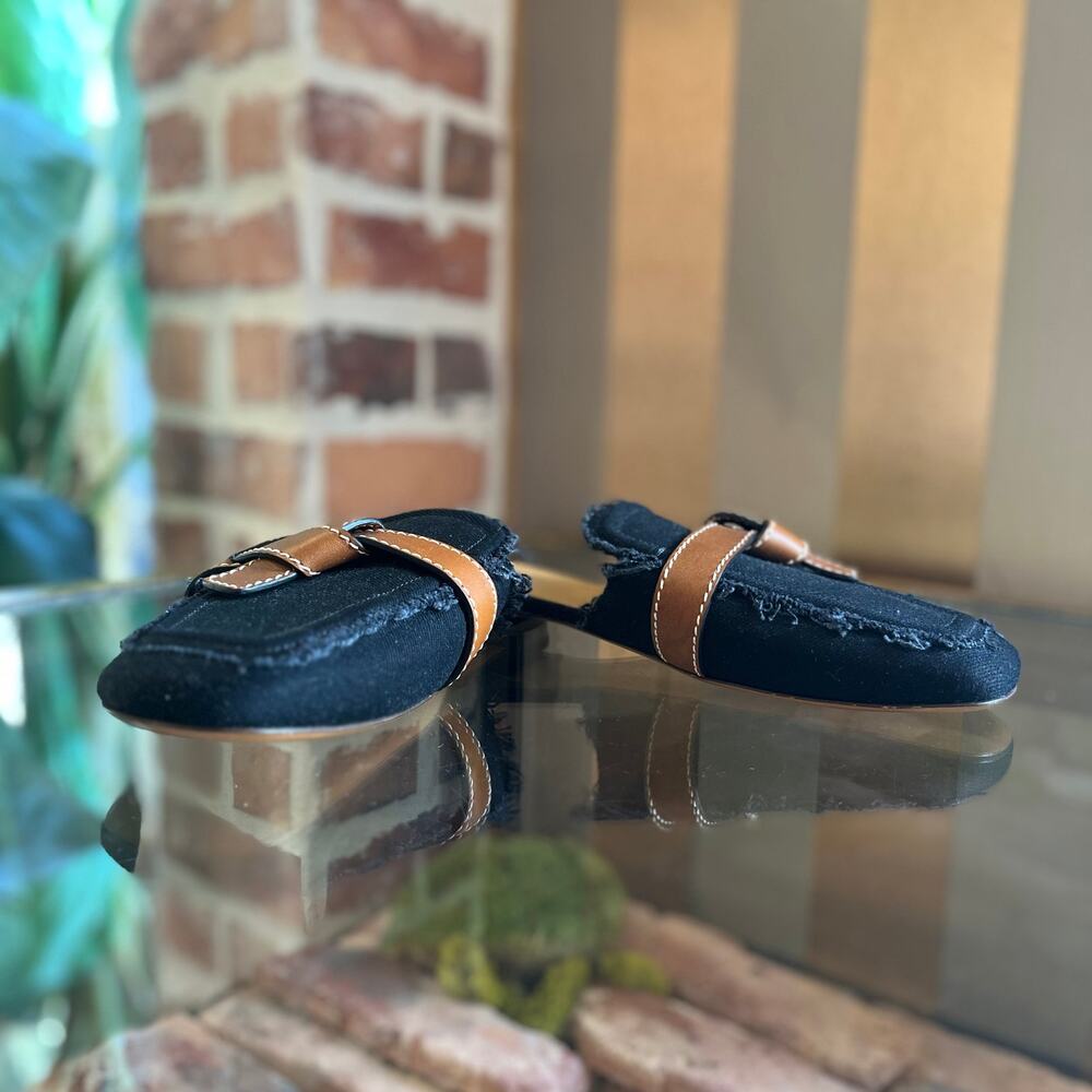 LOEWE Black Denim Grate Slip On Mules SZ 40 (US 10)
